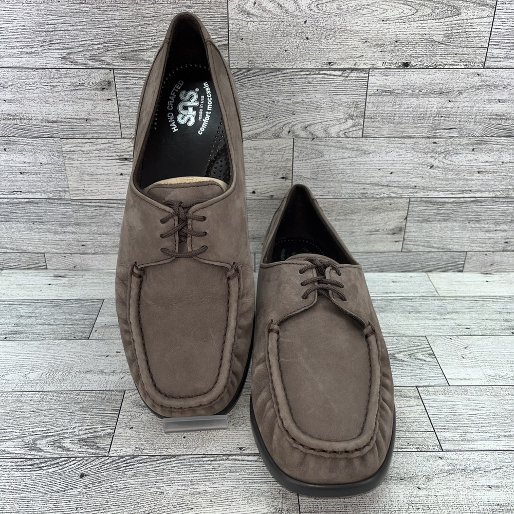 SAS Taupe Brown Leather Lace-Up Moccasins